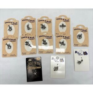 Lot of 12 Pewter Charms Pendant Made in USA NEW Turtle Dragonfly Lion‎ Kangaroo